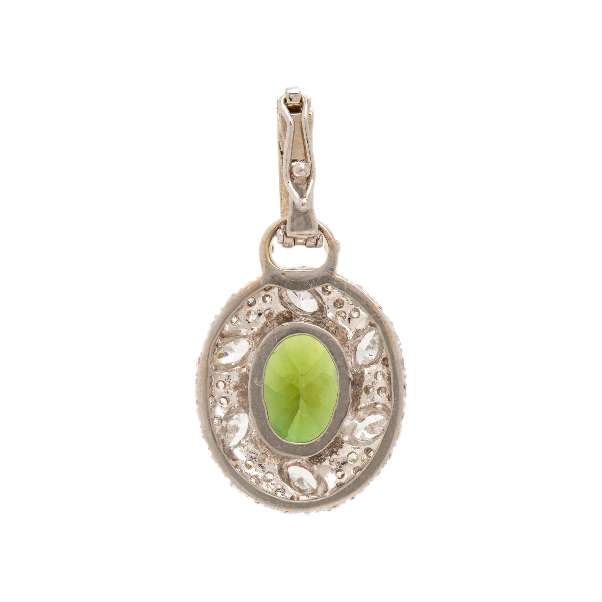 Green Tourmaline, Diamond, and White Gold Pendant and Ring
