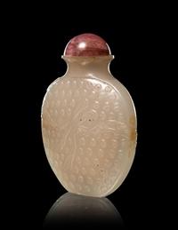 Two Carved Celadon Jade Snuff Bottles