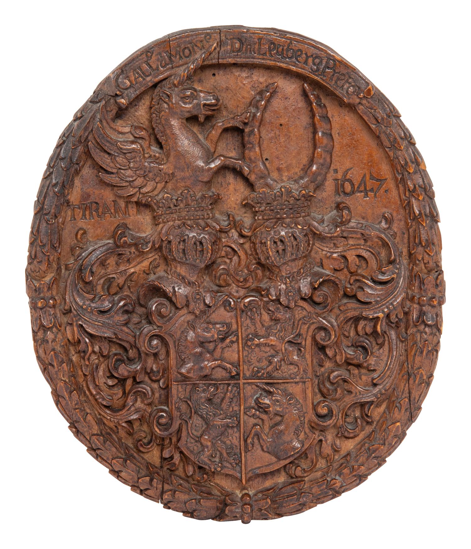 A Carved Wood Armorial Relief Plaque, Probably of the Tirani Family
