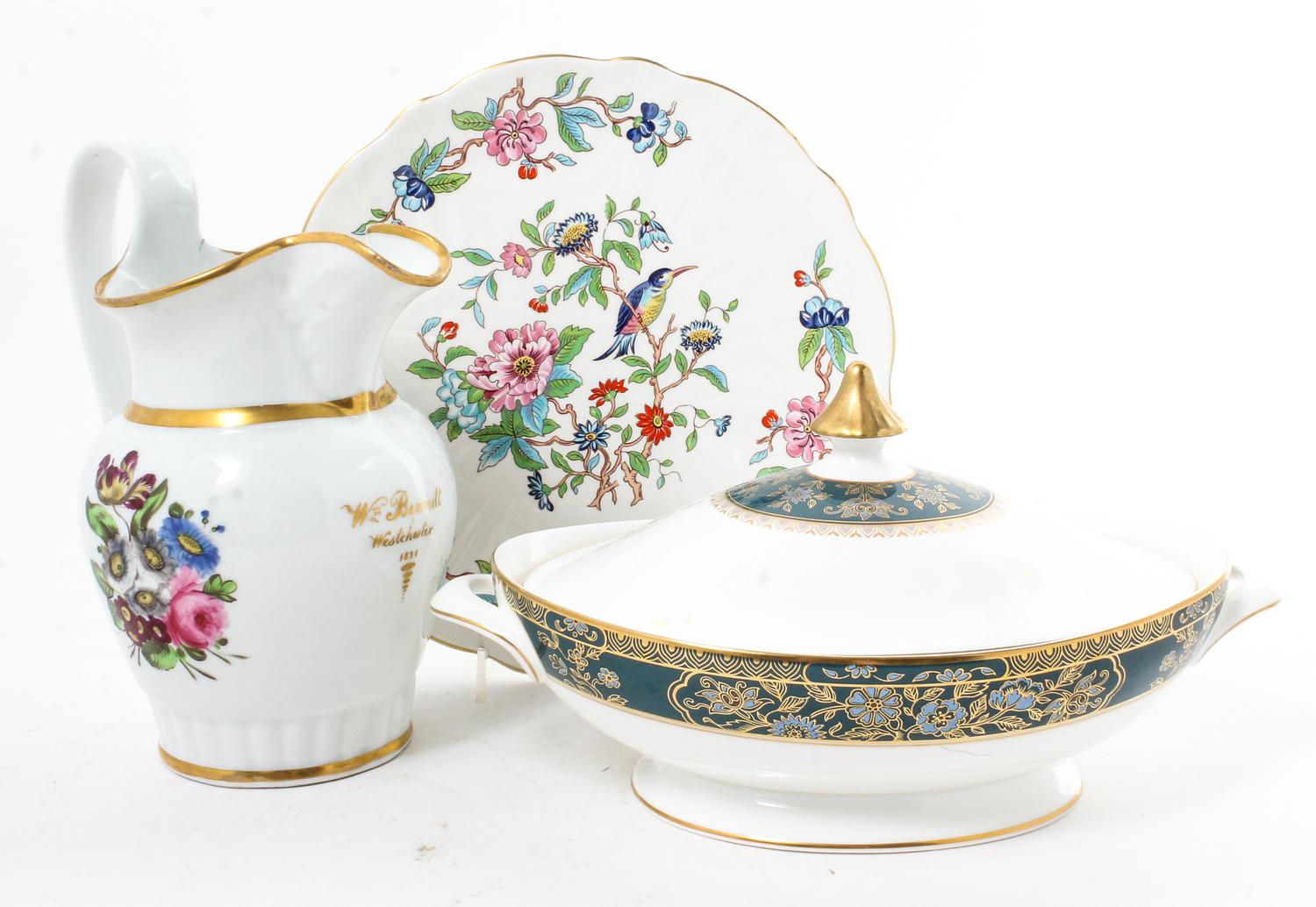 Three English Porcelain Articles Height of pitcher 9 1/2 inches.