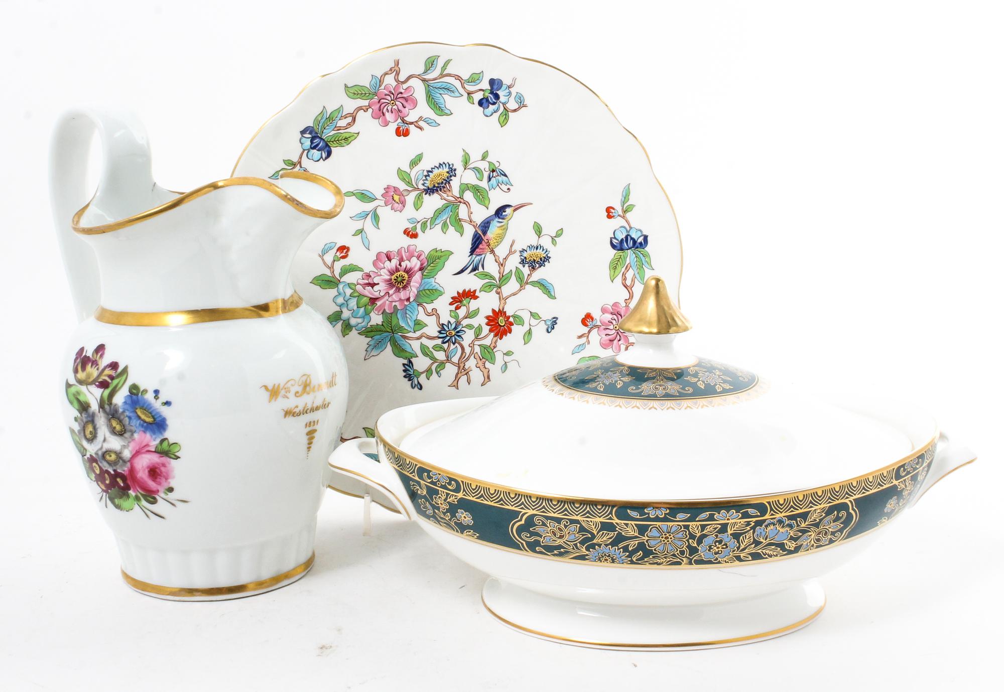 Three English Porcelain Articles Height of pitcher 9 1/2 inches.
