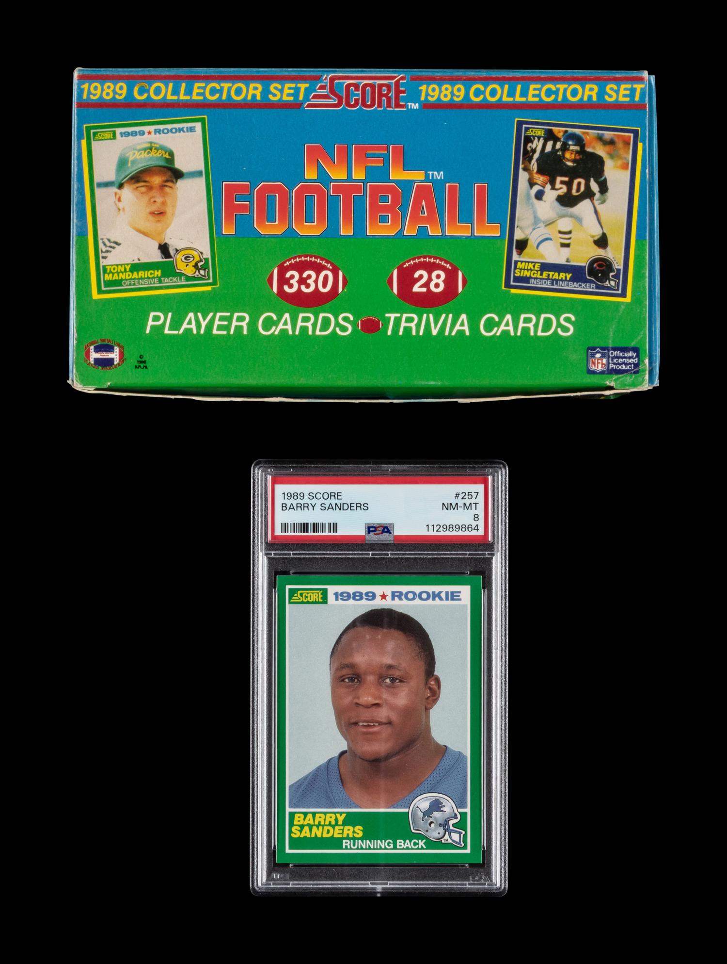 A Factory Set of 1989 Score Football Cards with Barry Sanders Rookie Card (PSA 8 NM-MT)