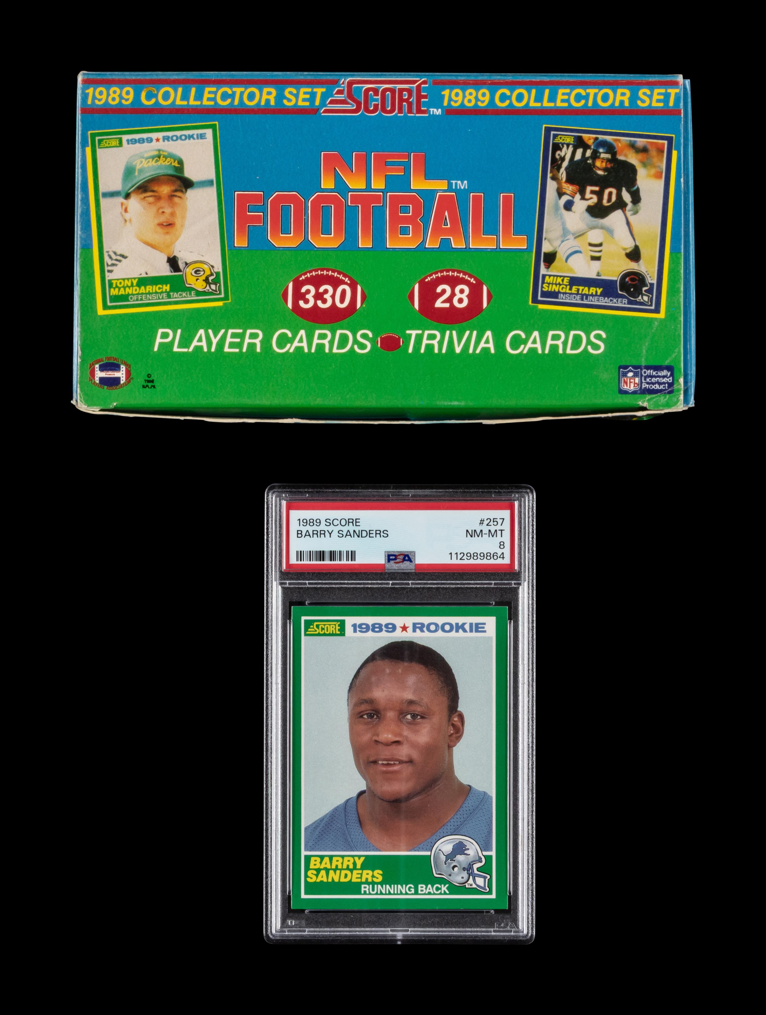 A Factory Set of 1989 Score Football Cards with Barry Sanders Rookie Card (PSA 8 NM-MT)