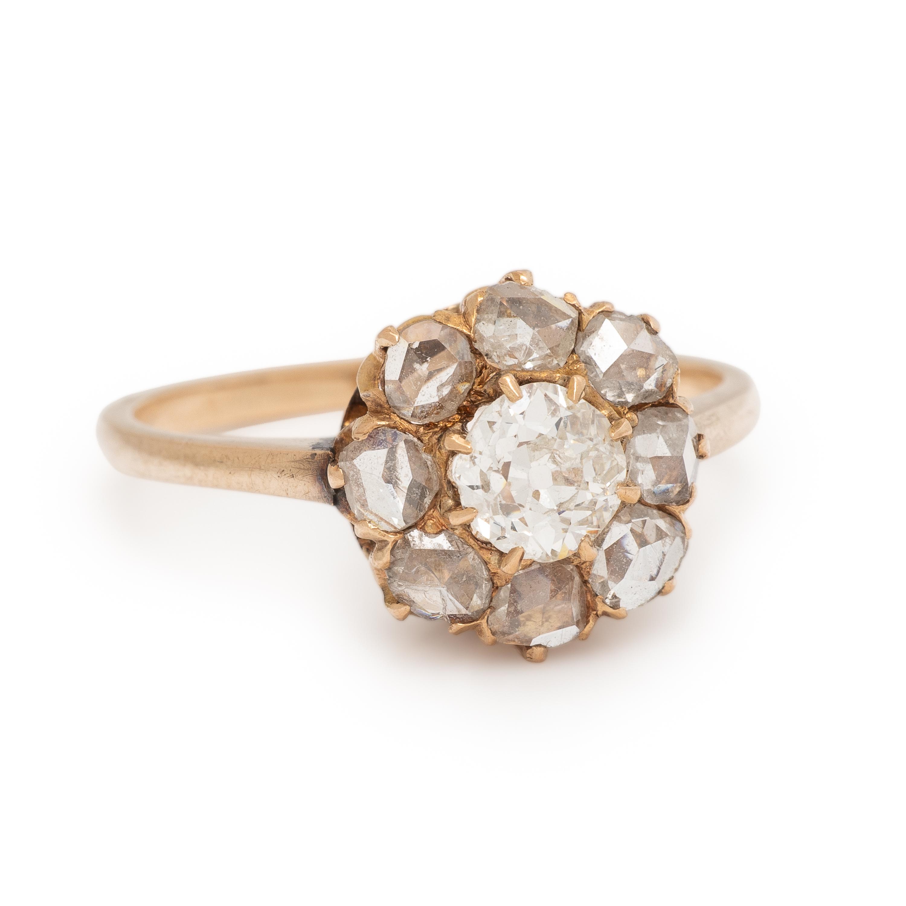 Antique, Diamond and Rose Gold Cluster Ring