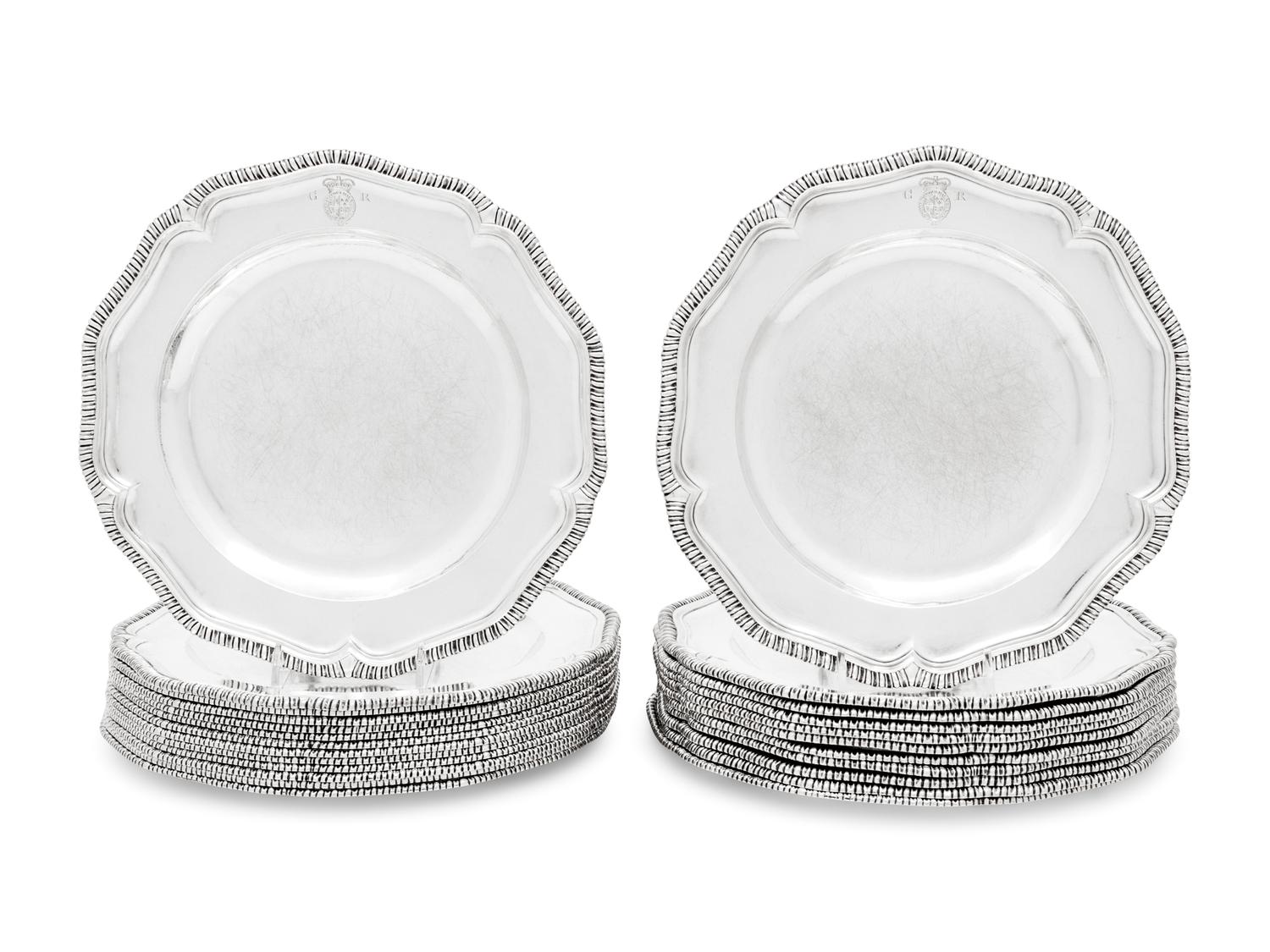 Two Sets of Twelve George III Silver Dinner Plates