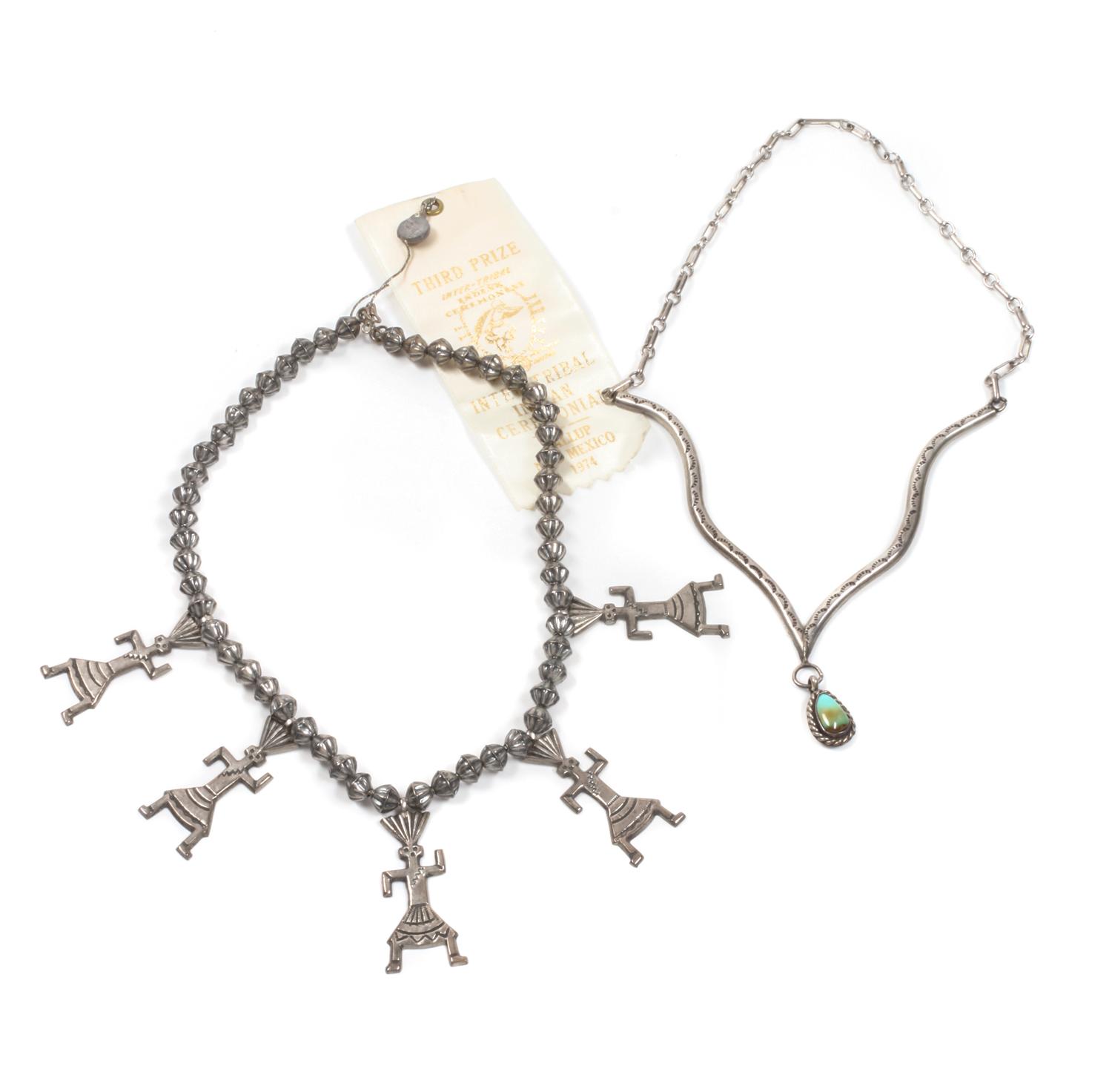 Two Southwestern Silver Necklaces Length of first 17 inches