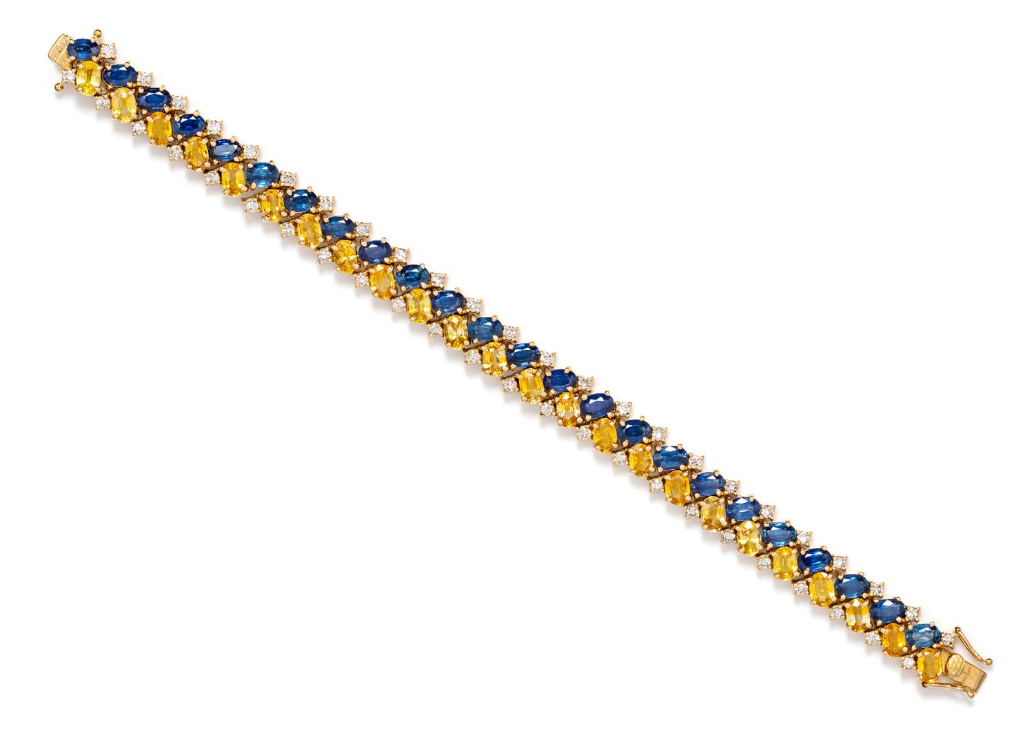 An 18 Karat Yellow Gold, Sapphire and Diamond Bracelet, 27.20 dwts.
