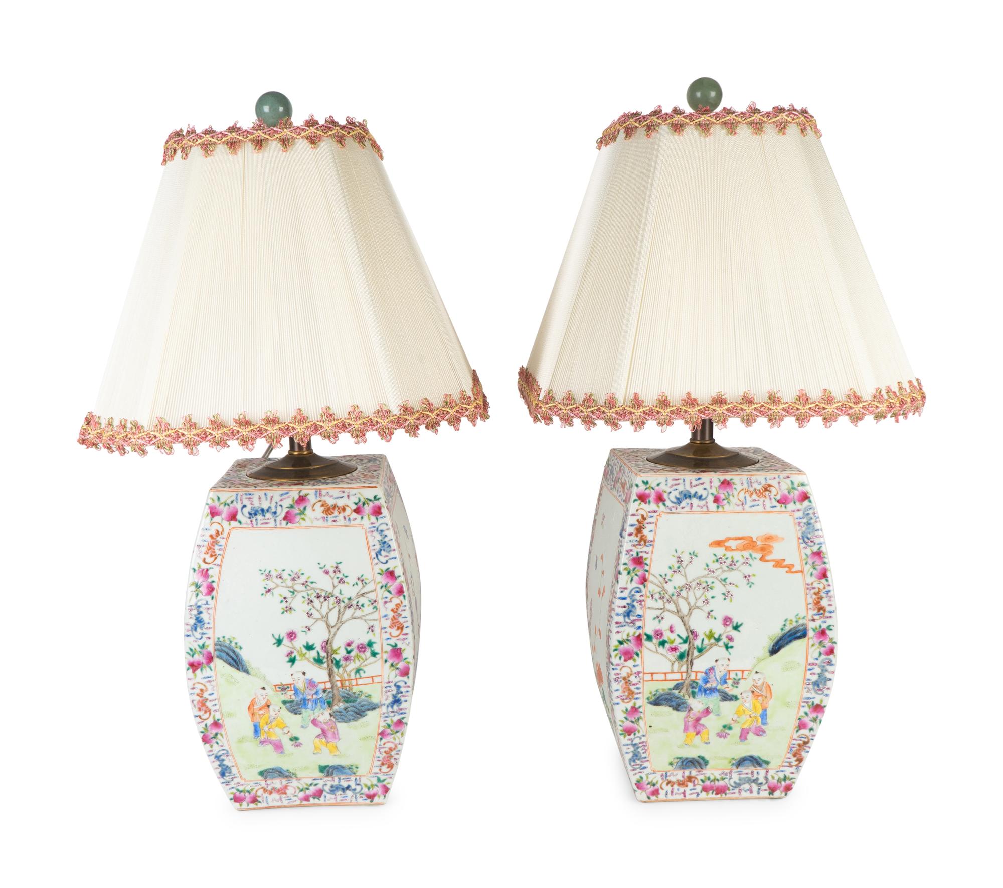 A Pair of Chinese Export Famille Rose Porcelain Vases Mounted as Lamps — 19TH/20TH CENTURY