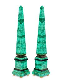 A Pair of Monumental Malachite Obelisks