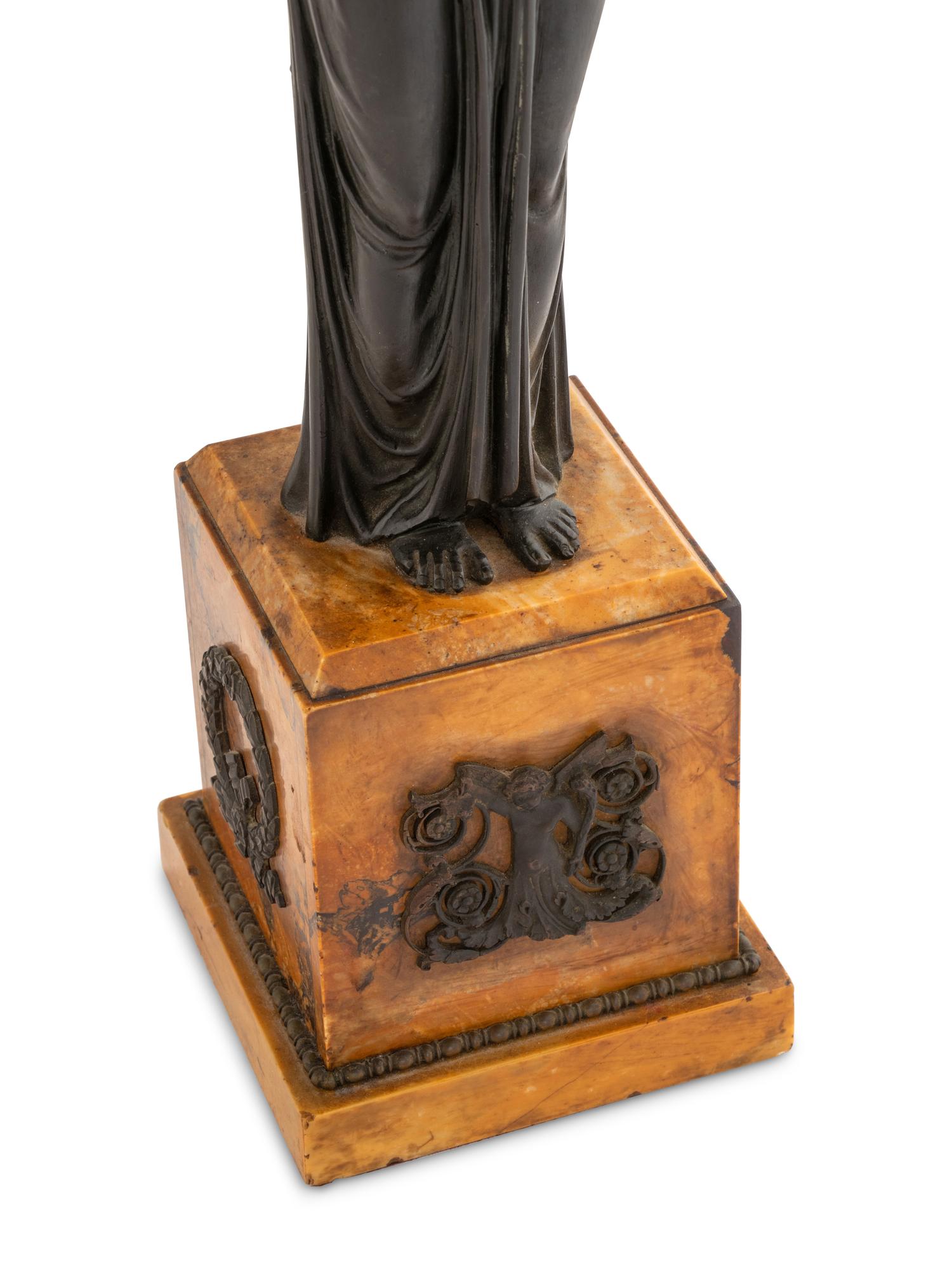 A Pair of Empire Patinated Bronze and Marble Table Lamps