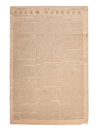 [REVOLUTIONARY WAR]. The Salem Gazette . Vol. II, No. 63. Salem, MA: Samuel Hall, 26 December 1782.
