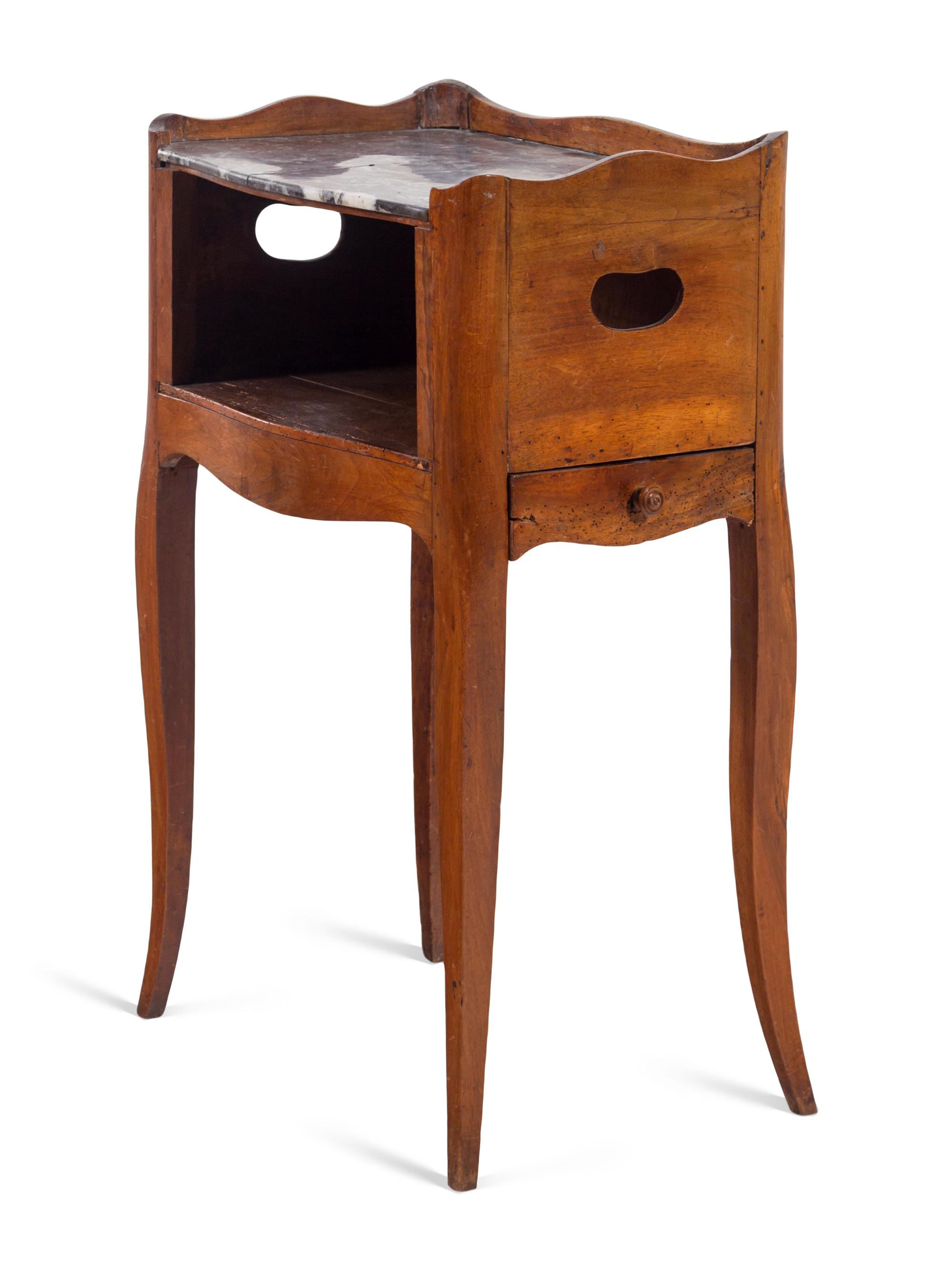 A Louis XV Style Marble-Top Walnut Side Table
