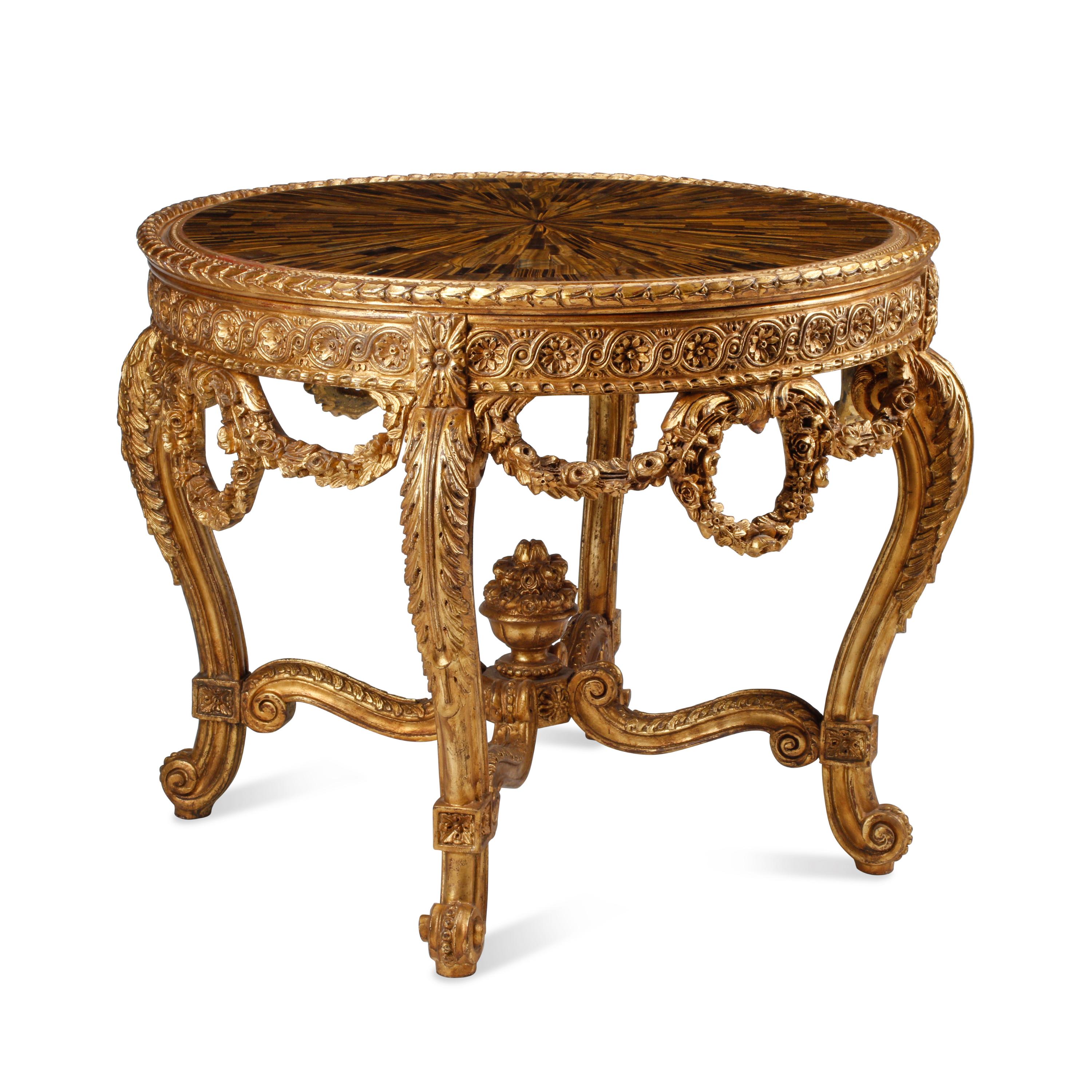 A Louis XVI Style Giltwood and Tiger's Eye Center Table