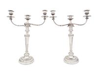 A Pair of English Silver-Plate Three-Light Candelabra