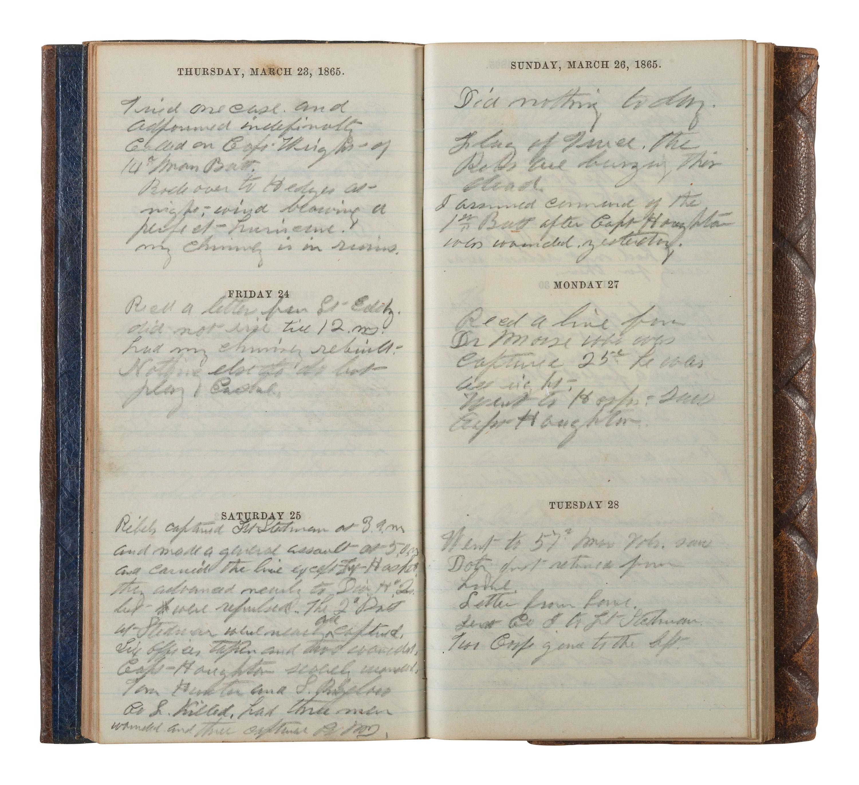 [CIVIL WAR]. Diary of Captain George Brennan, Co. M, New York 14th Heavy Artillery, 1865.