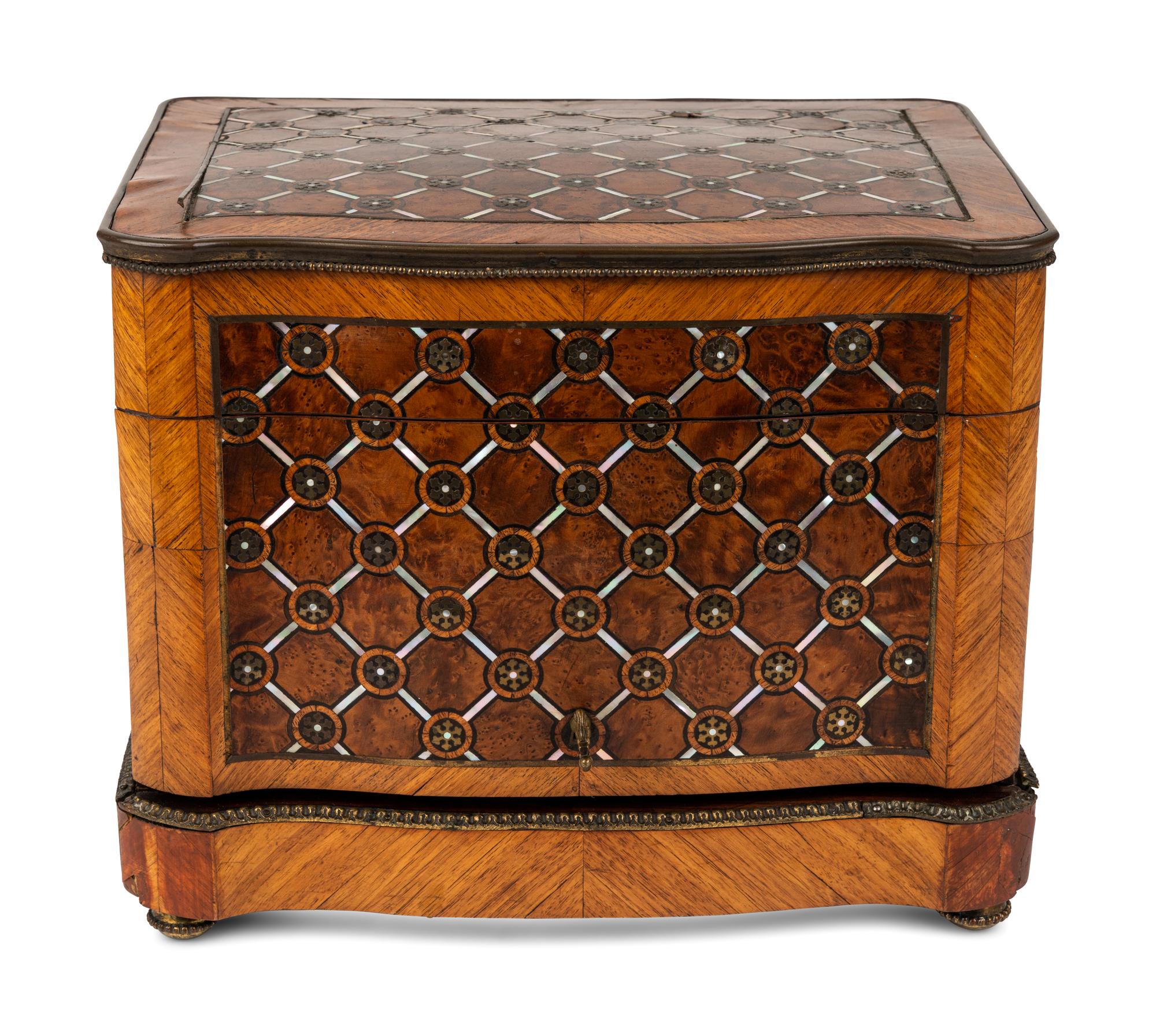 A Napoleon III Fruitwood and Mother-of-Pearl Inlaid Cave à Liqueur