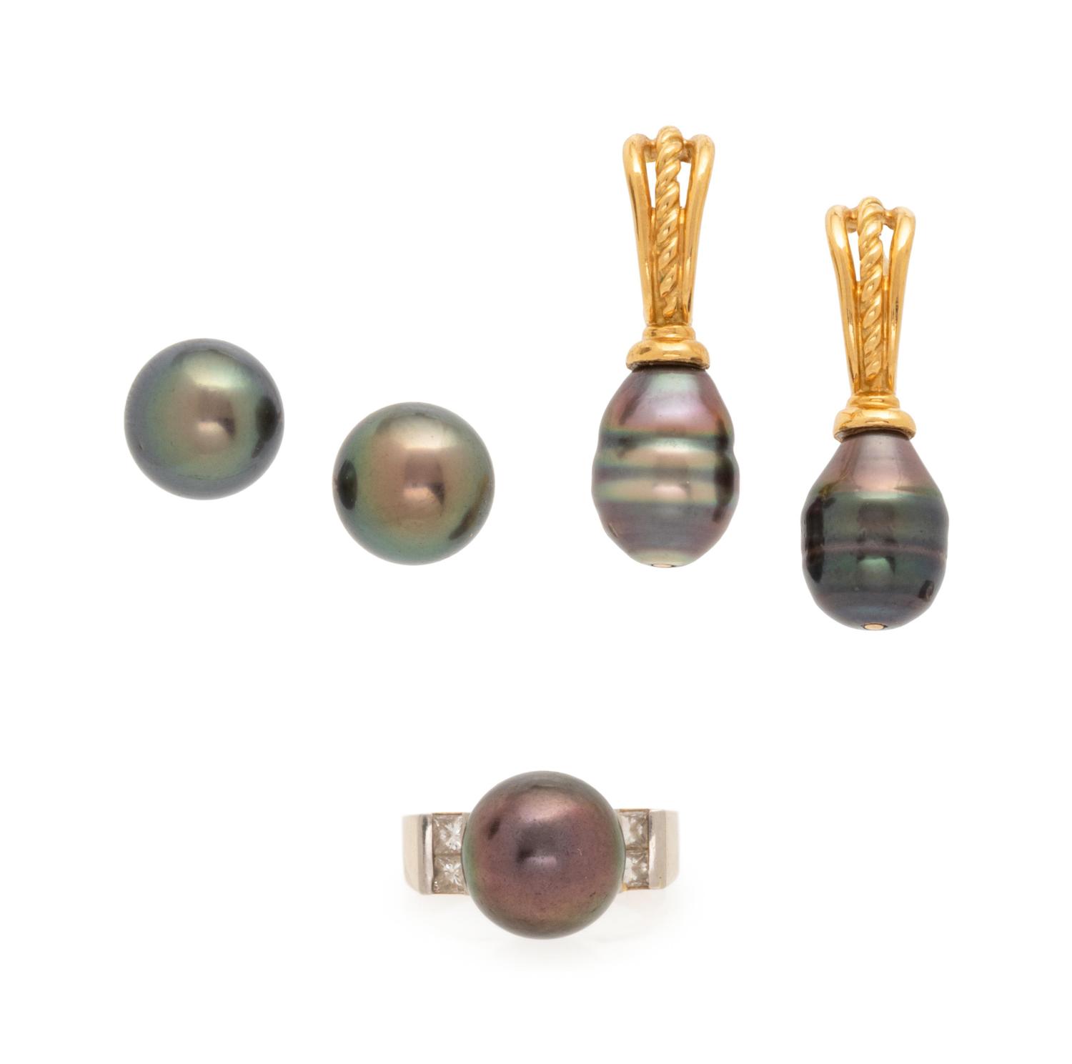 A Collection of Yellow Gold and Cultured Tahitian Pearl Jewelry,