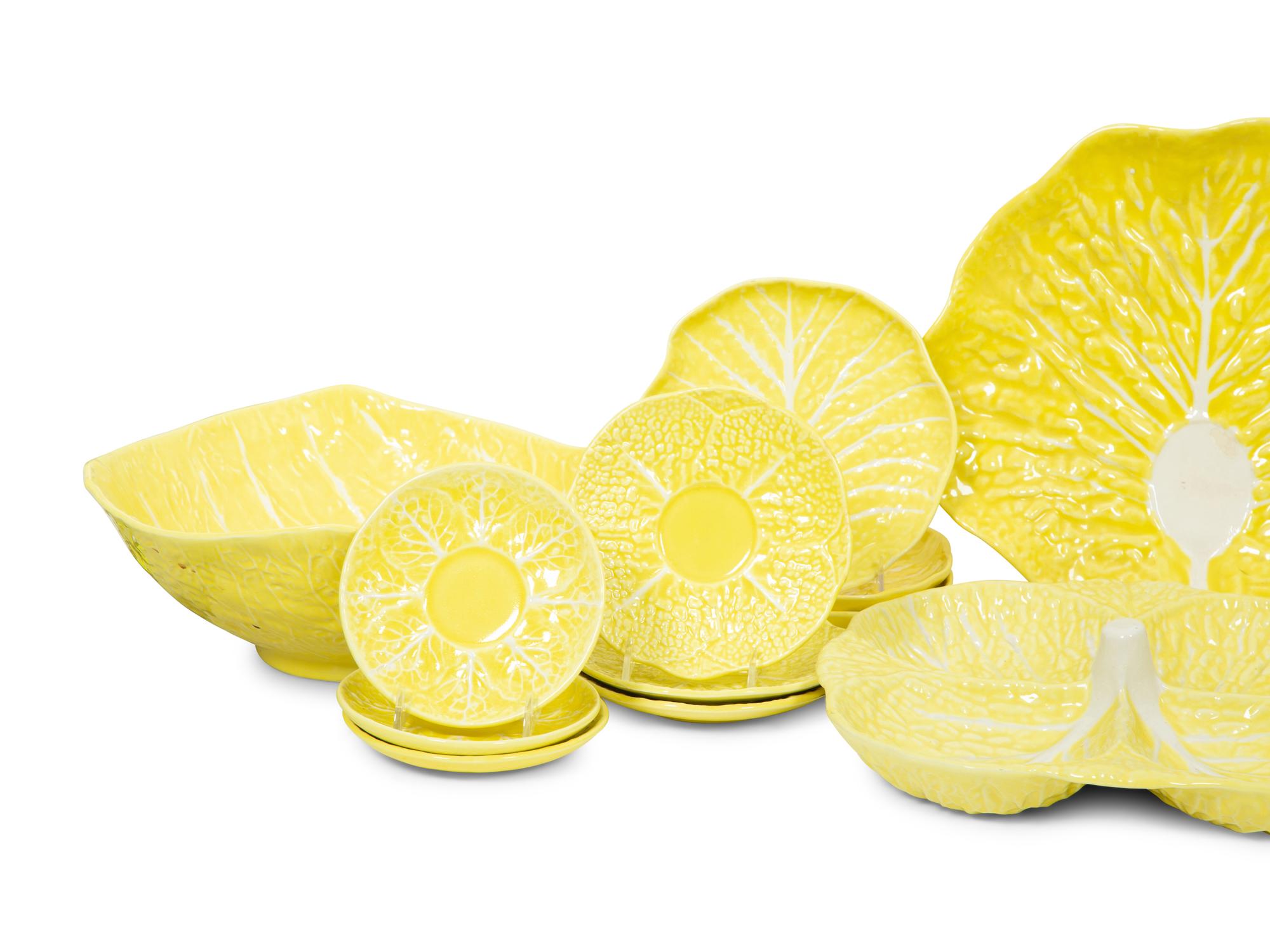 An Extensive Portuguese Yellow Ceramic Lettuce Ware Dinner Service