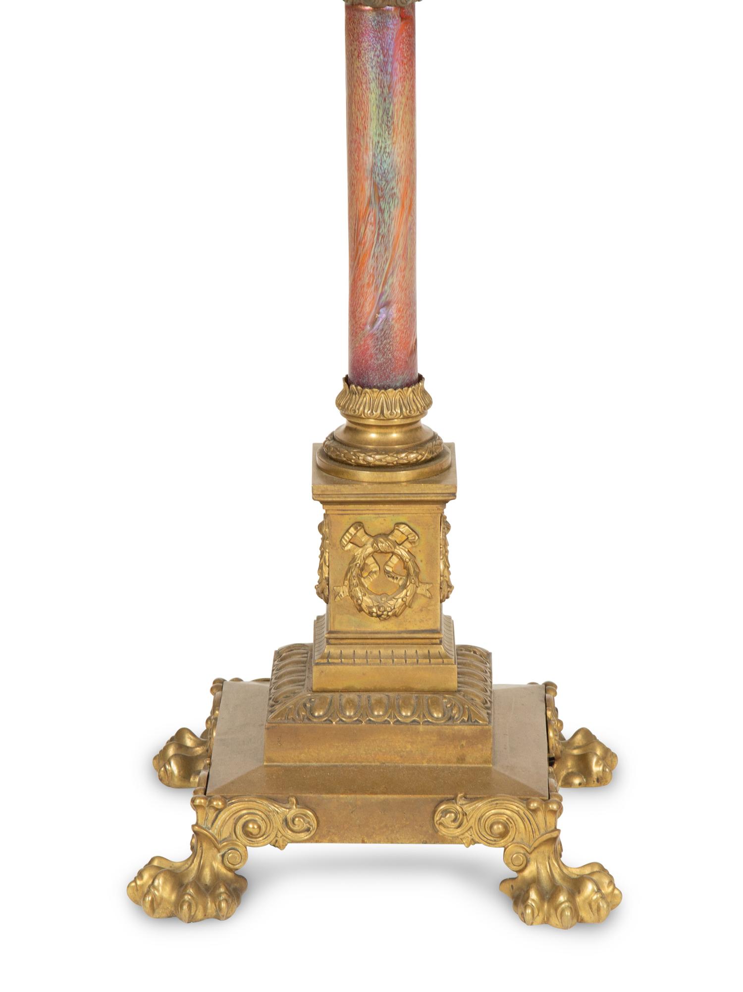 A Gilt Metal and Iridescent Glass Floor Lamp