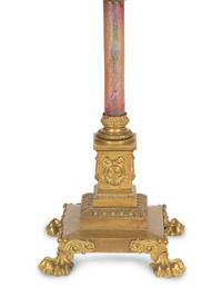 A Gilt Metal and Iridescent Glass Floor Lamp