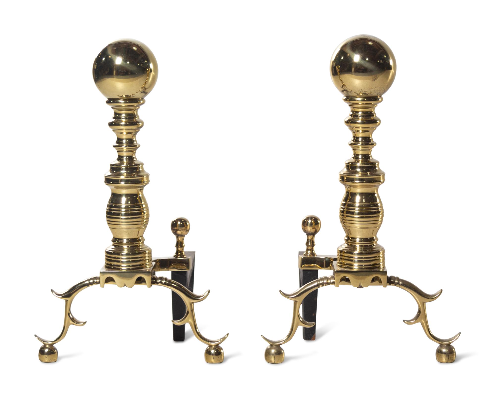 A Pair of Brass Andirons