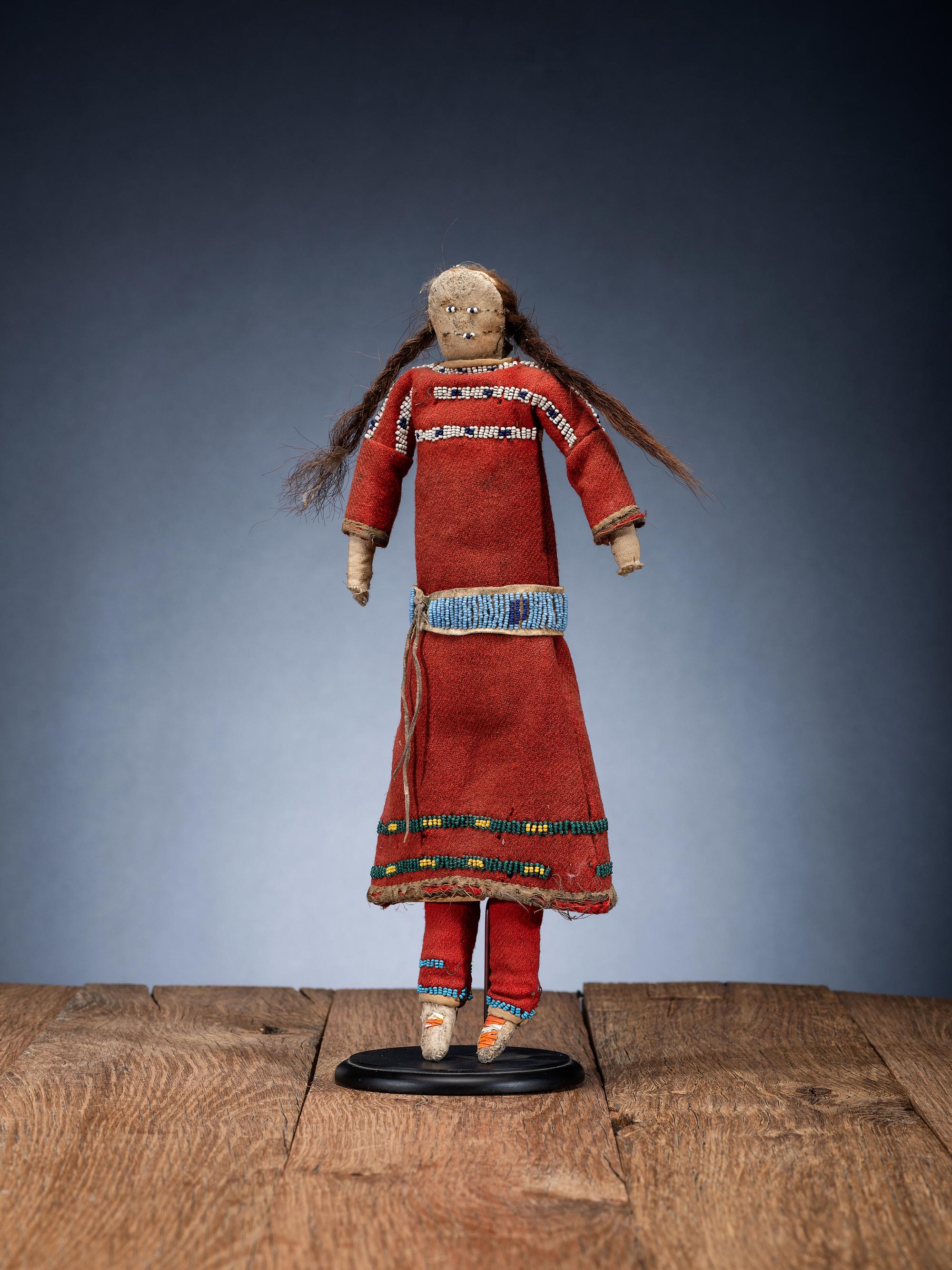 Sioux Doll, with Red Trade Wool Dress