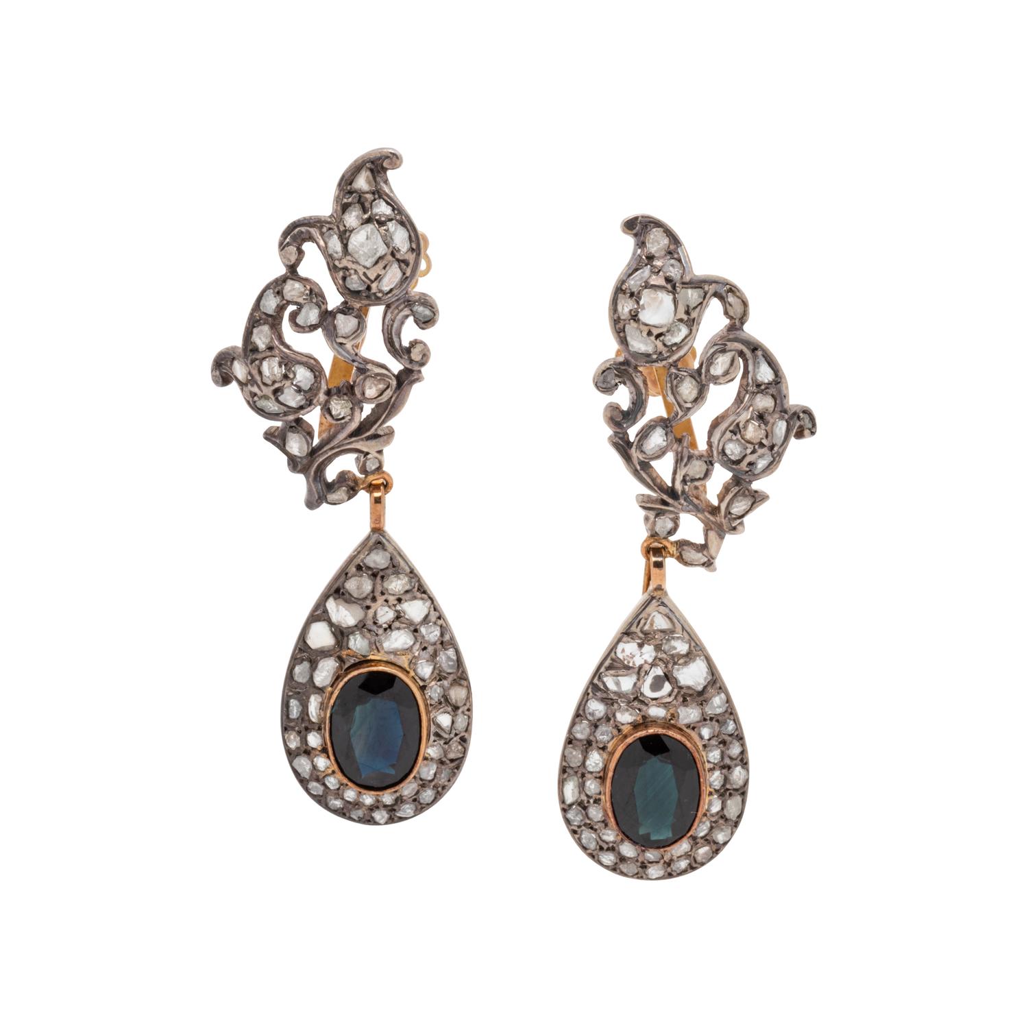 SAPPHIRE AND DIAMOND CONVERTIBLE EARCLIPS