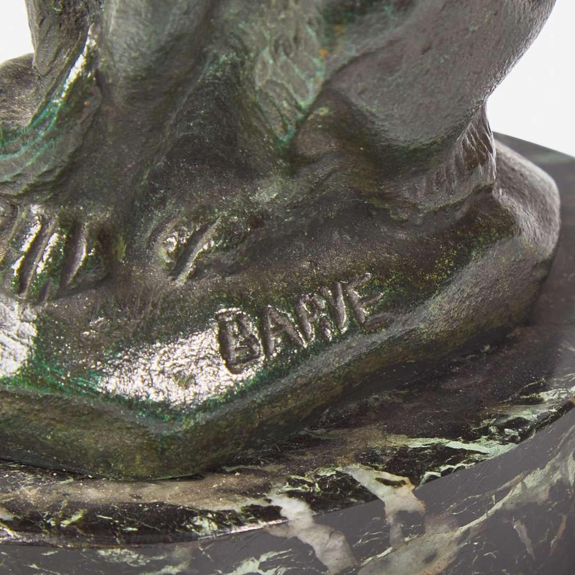 Antoine-Louis Barye (French, 1795-1875) Three Small Works: Eagle with Outstretched Wings, Owl Hunting Rat, and Seated Cat, Cast by Ferdinand Barbedienne (French, 1810-1892), late 19th century