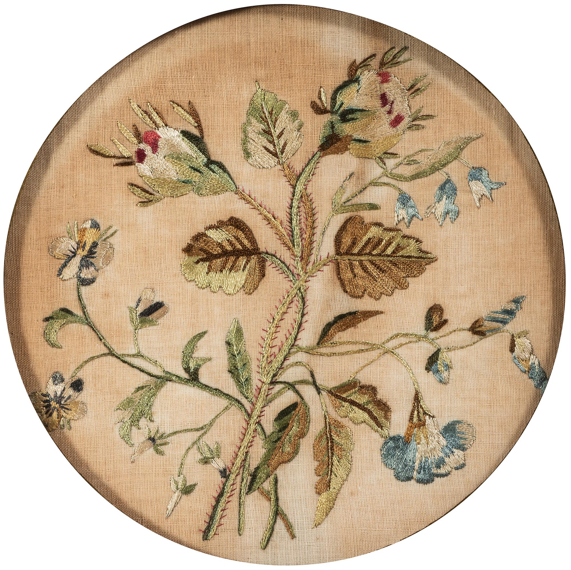 A Victorian Needlework Embroidered Floral Sprig Picture