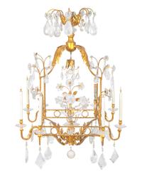 A Gilt Metal and Rock Crystal Six-Light Cage-form Chandelier — 20TH CENTURY