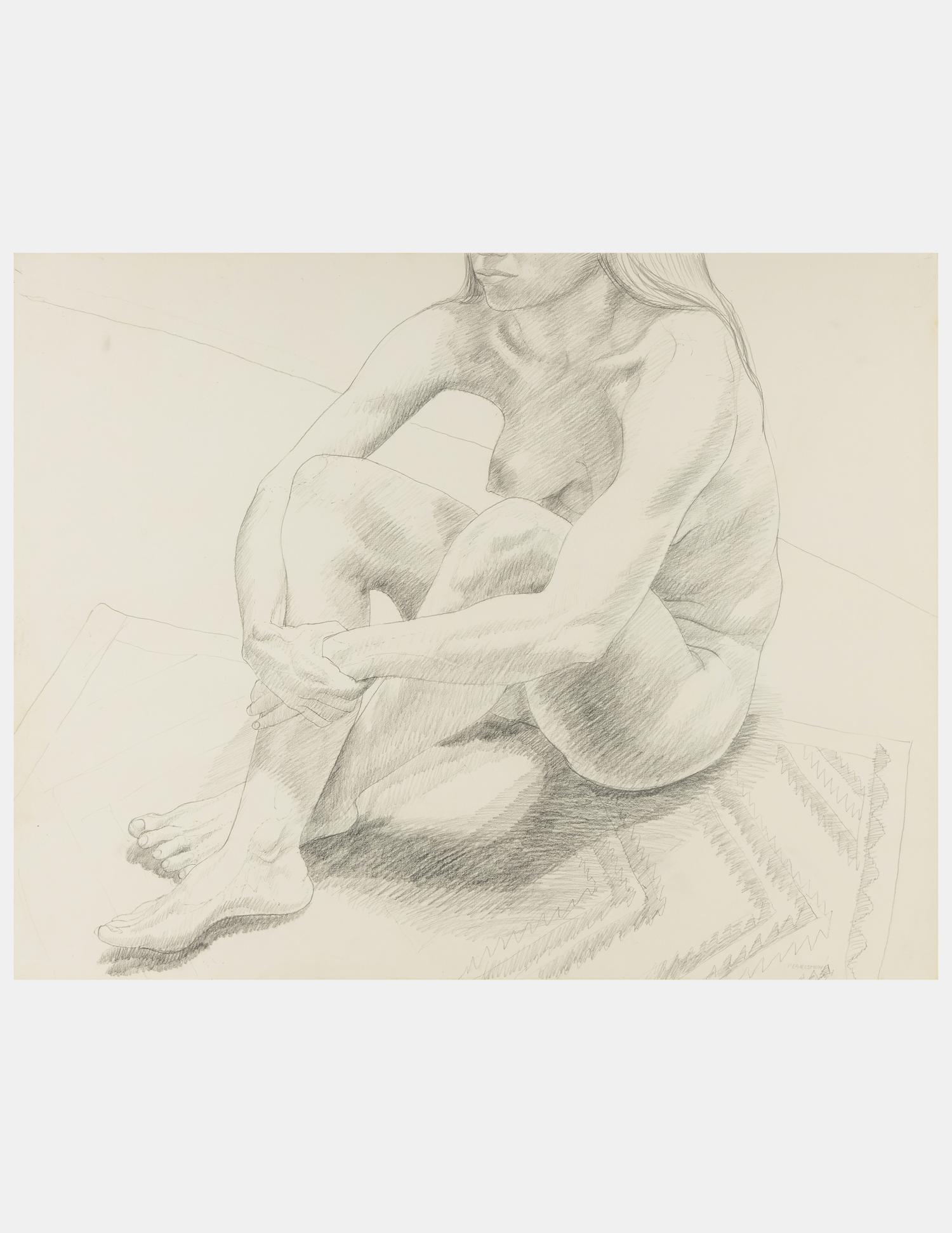 Nude Female Seated on Floor with Legs Crossed