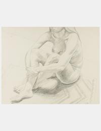 Nude Female Seated on Floor with Legs Crossed