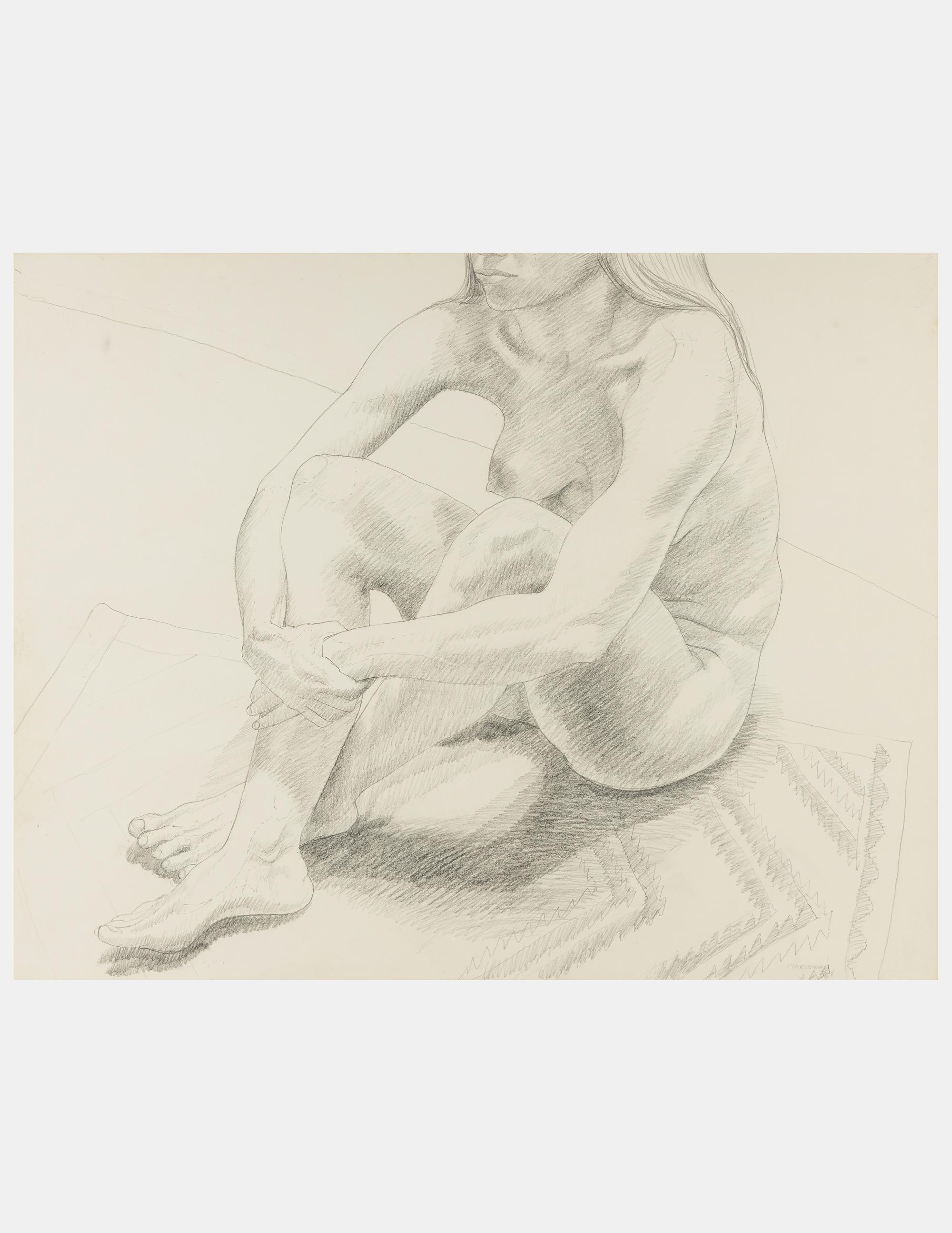 Nude Female Seated on Floor with Legs Crossed