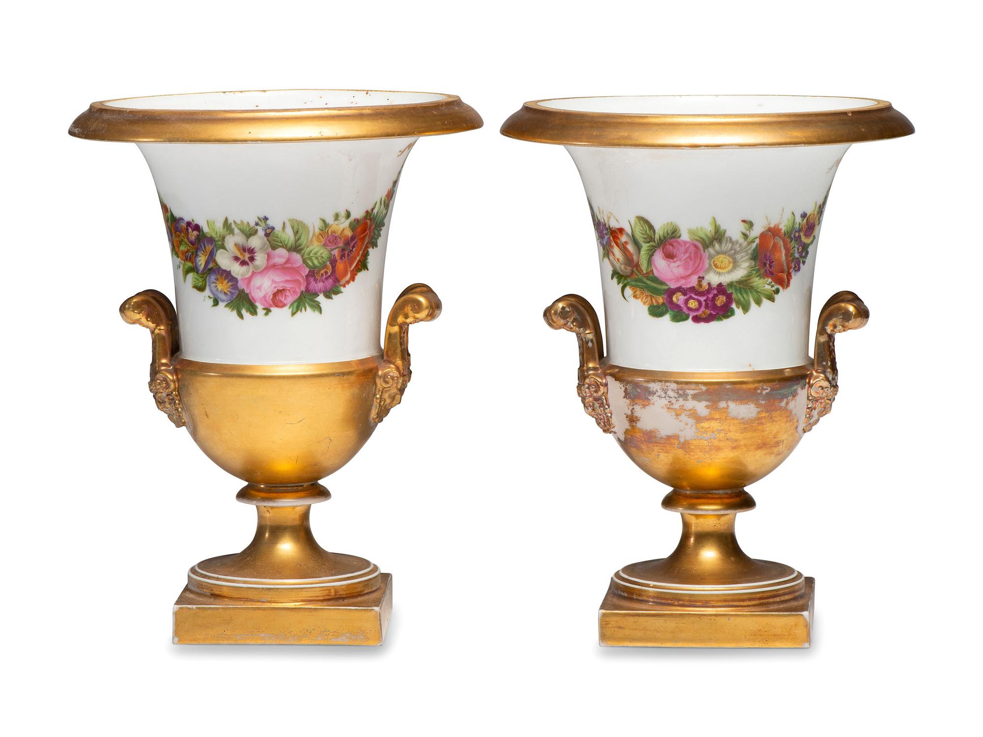 A Pair of Paris Porcelain Urn Vases