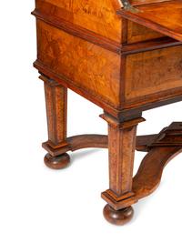 A German or Austrian Burl Walnut and Marquetry Slant-Front Bureau Bookcase
