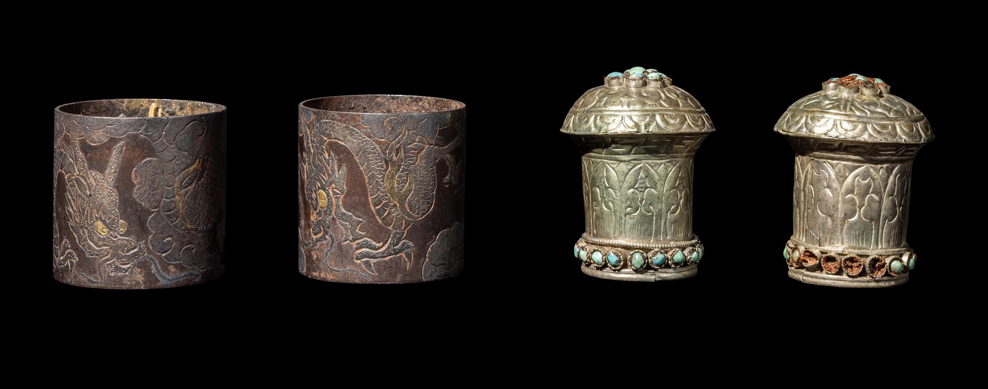 Two Pairs of Japanese Metal Scroll Ends