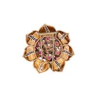 RETRO, DIAMOND AND SYNTHETIC RUBY FLOWER BROOCH