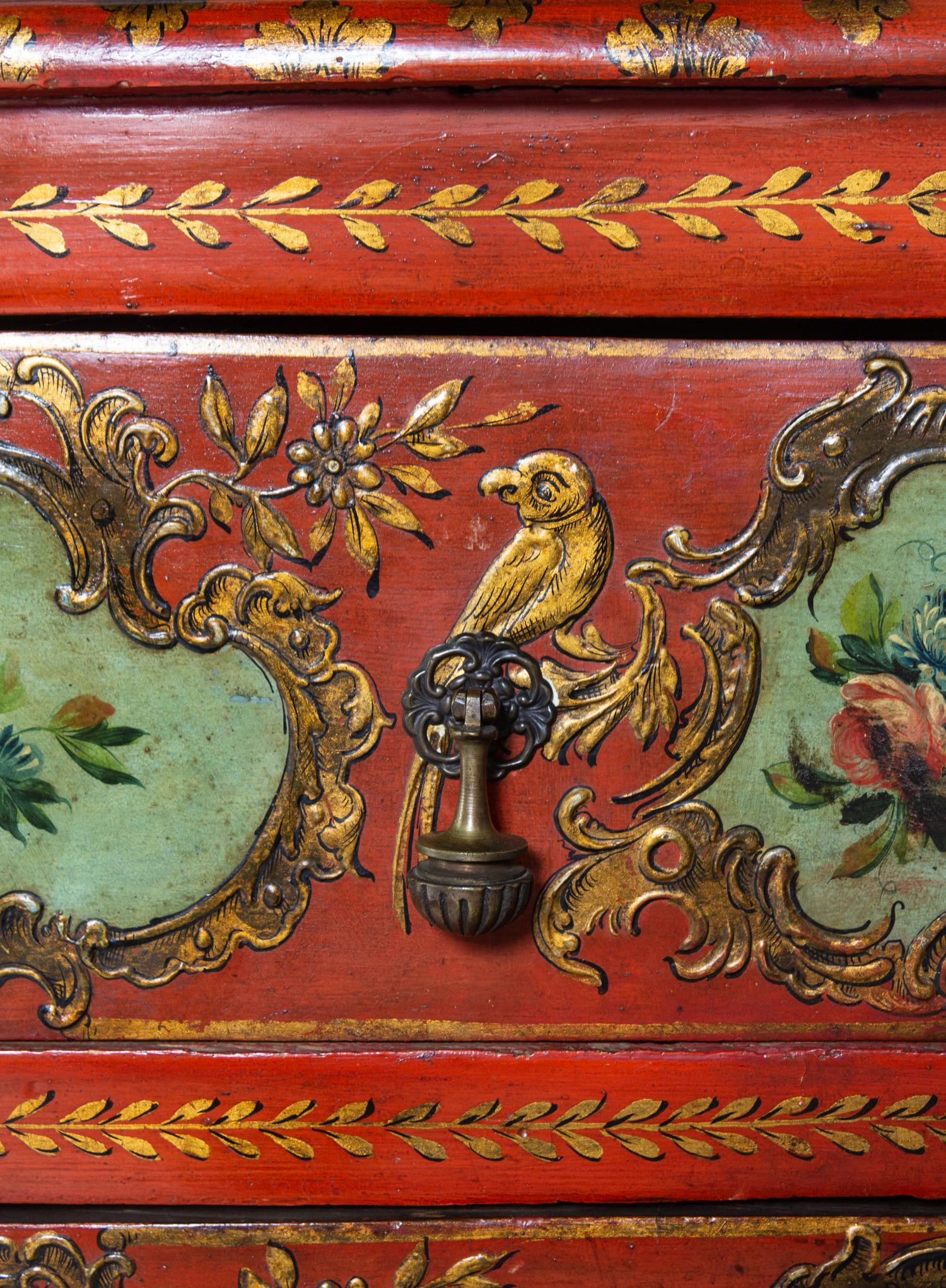 A Venetian Parcel Gilt and Polychrome Decorated Commode