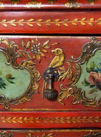 A Venetian Parcel Gilt and Polychrome Decorated Commode