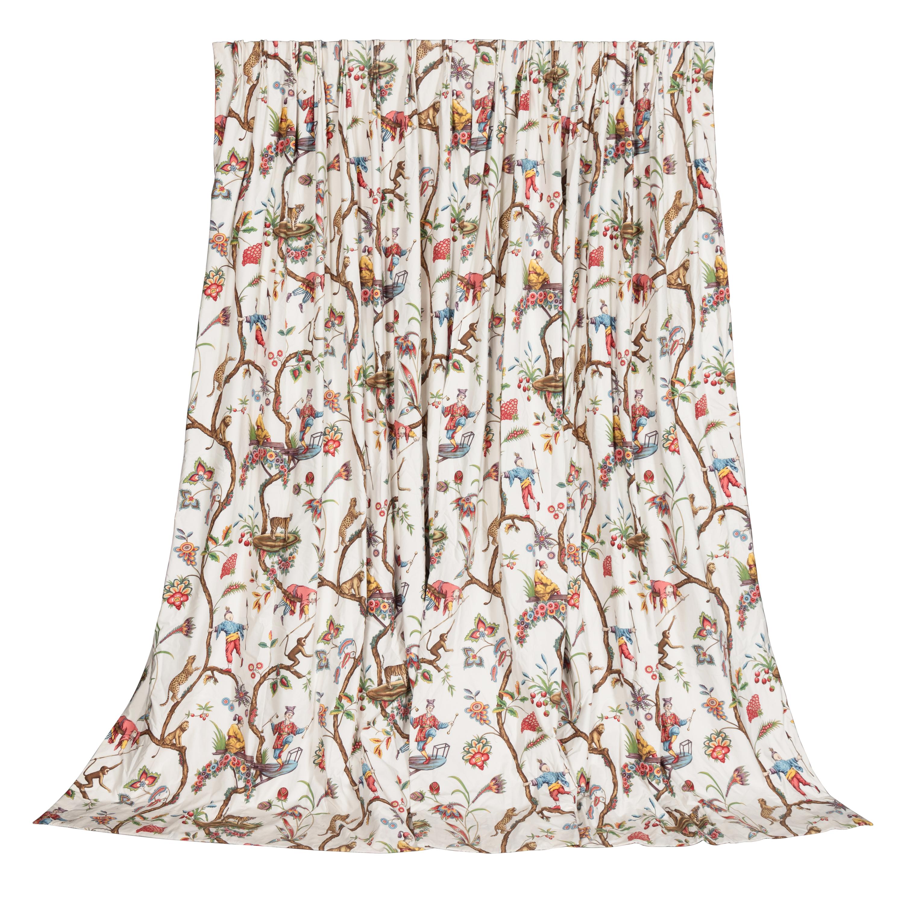 Five Pairs of Scalamandré Chinoise Exotique Curtains