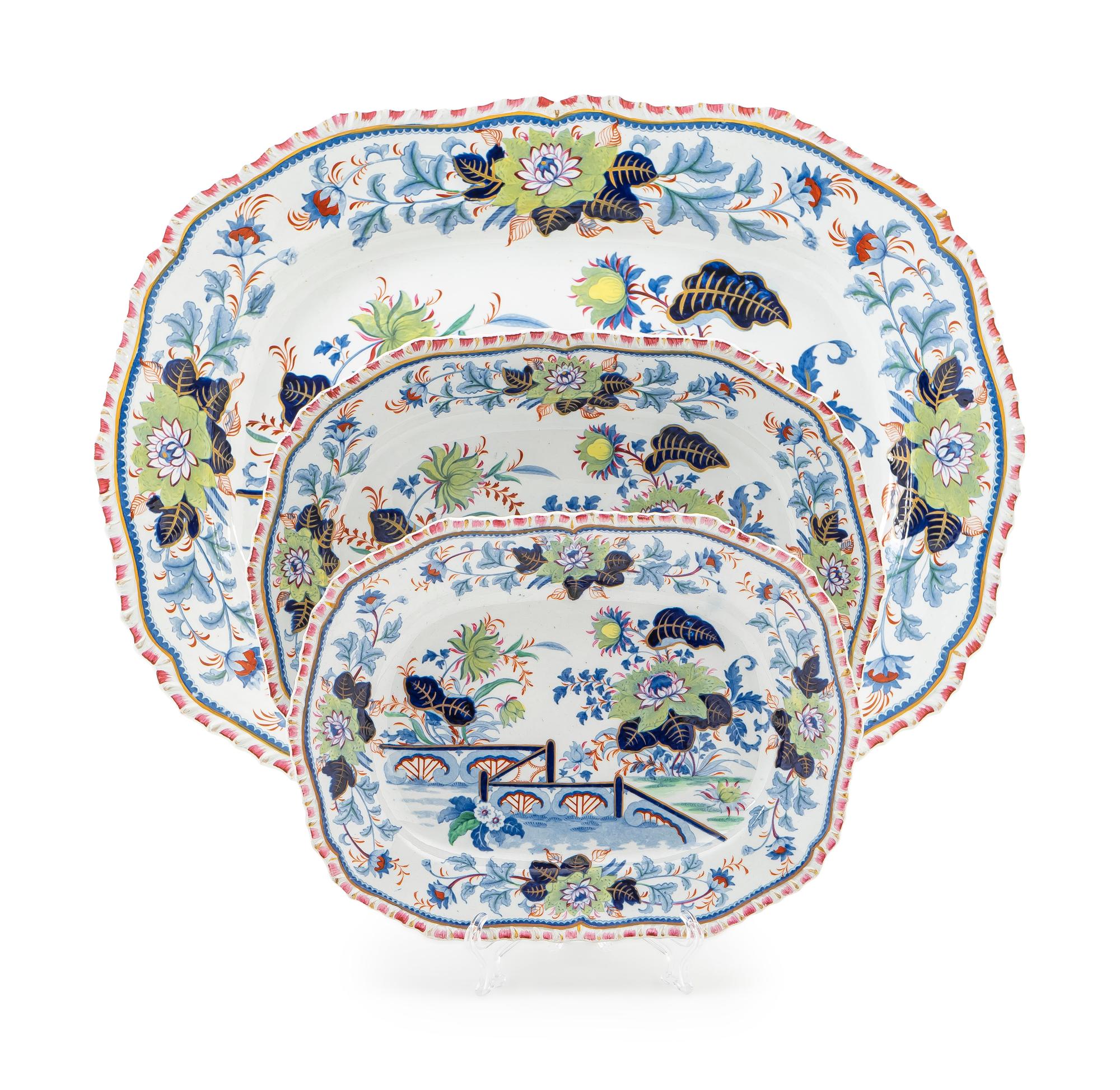 Four Graduated English Stoneware Platters — C. 1820
