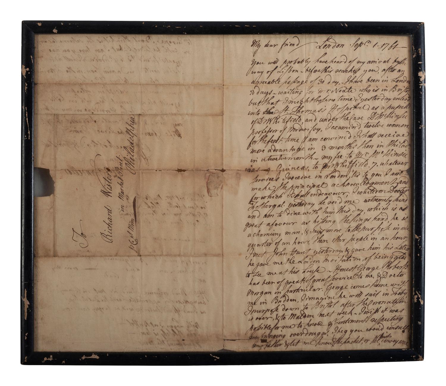 CHANCELLOR, Dr. William (1727-1762). Autograph letter signed ("Wm. Chancellor"), with reference to the transatlantic slave trade. London. 1 September 1761.