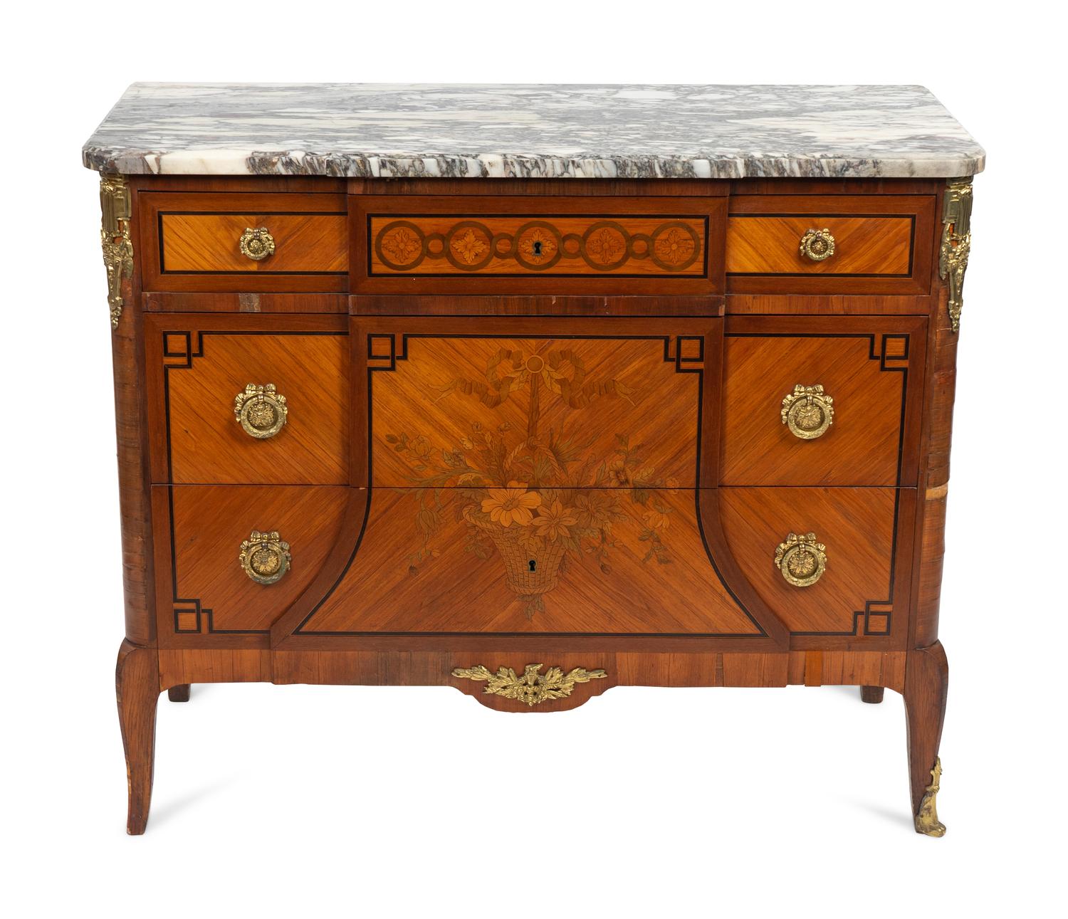 A Louis XV/XVI Style Transitional Marble Top Commode — EARLY 20TH CENTURY