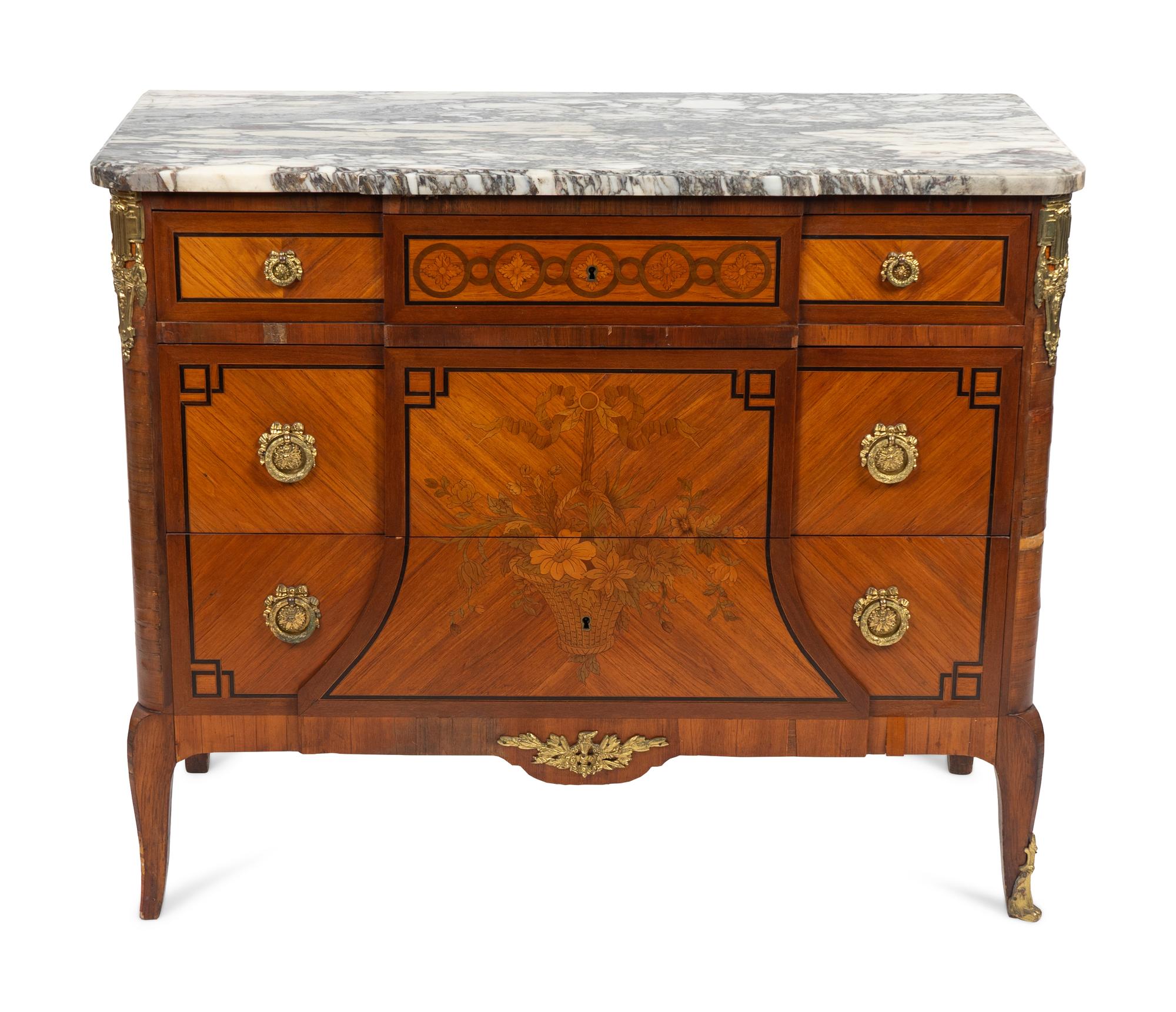 A Louis XV/XVI Style Transitional Marble Top Commode — EARLY 20TH CENTURY