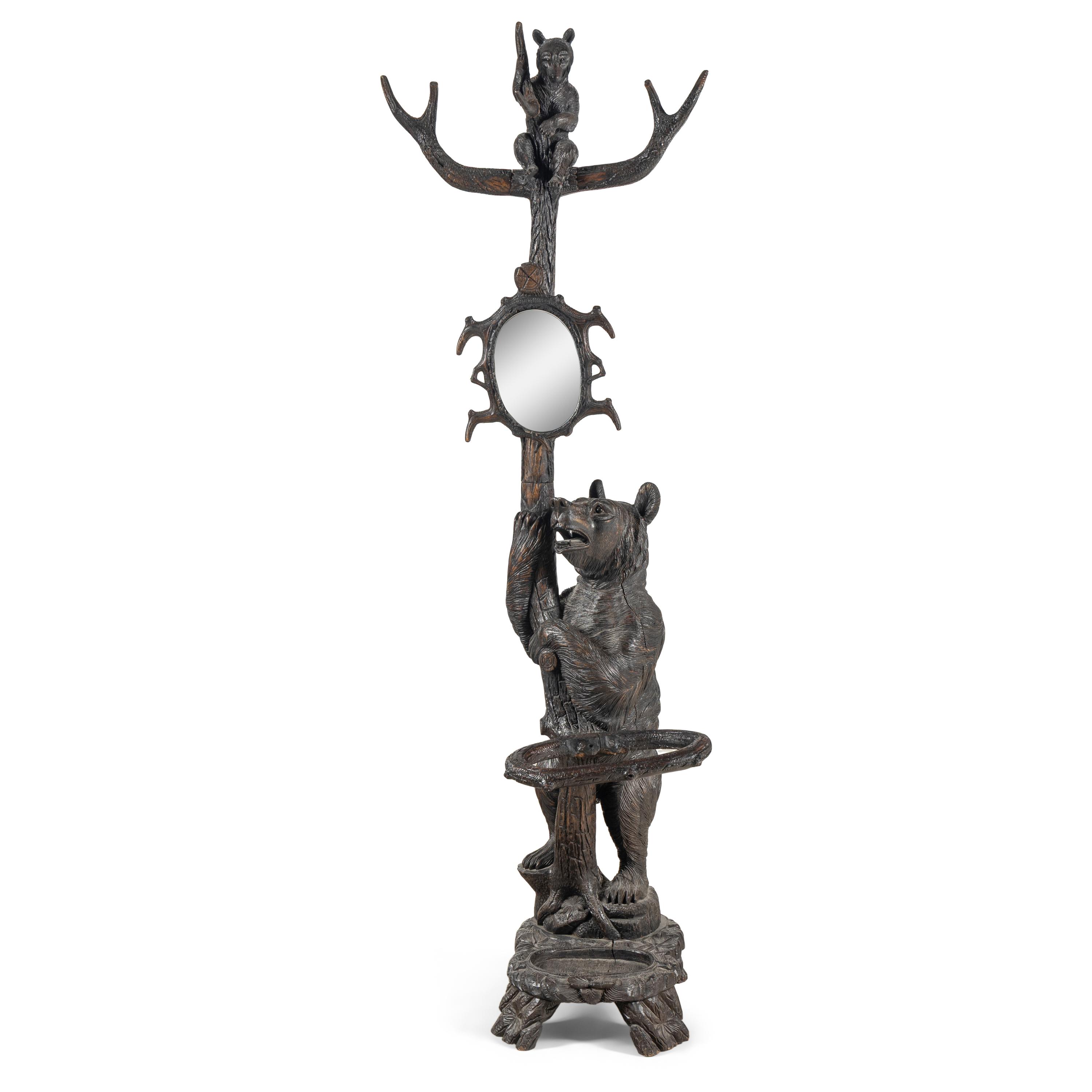 A Swiss "Black Forest" Carved Bear Hall Tree
