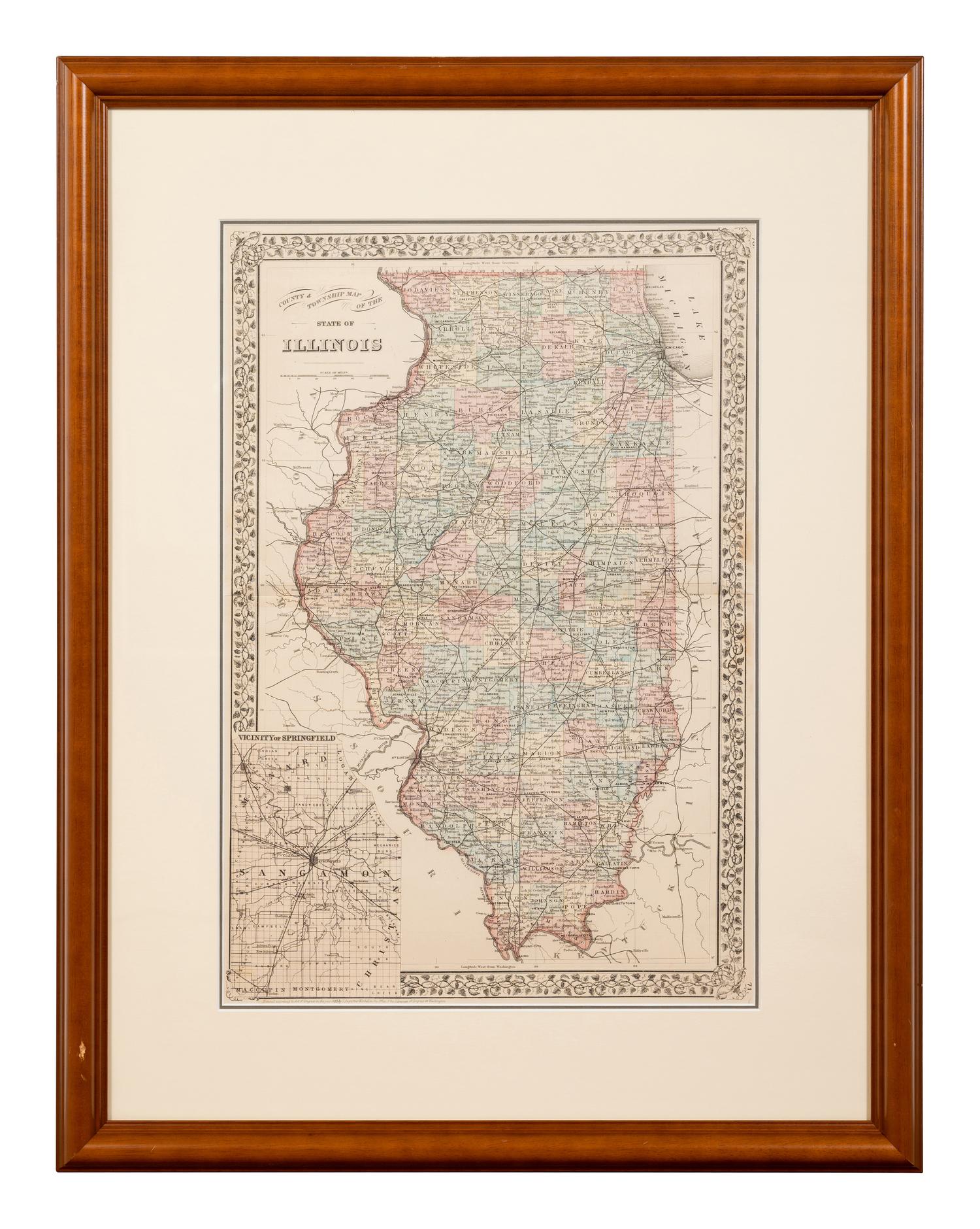 Five Framed Maps Pertaining to Illinois and the Surrounding States