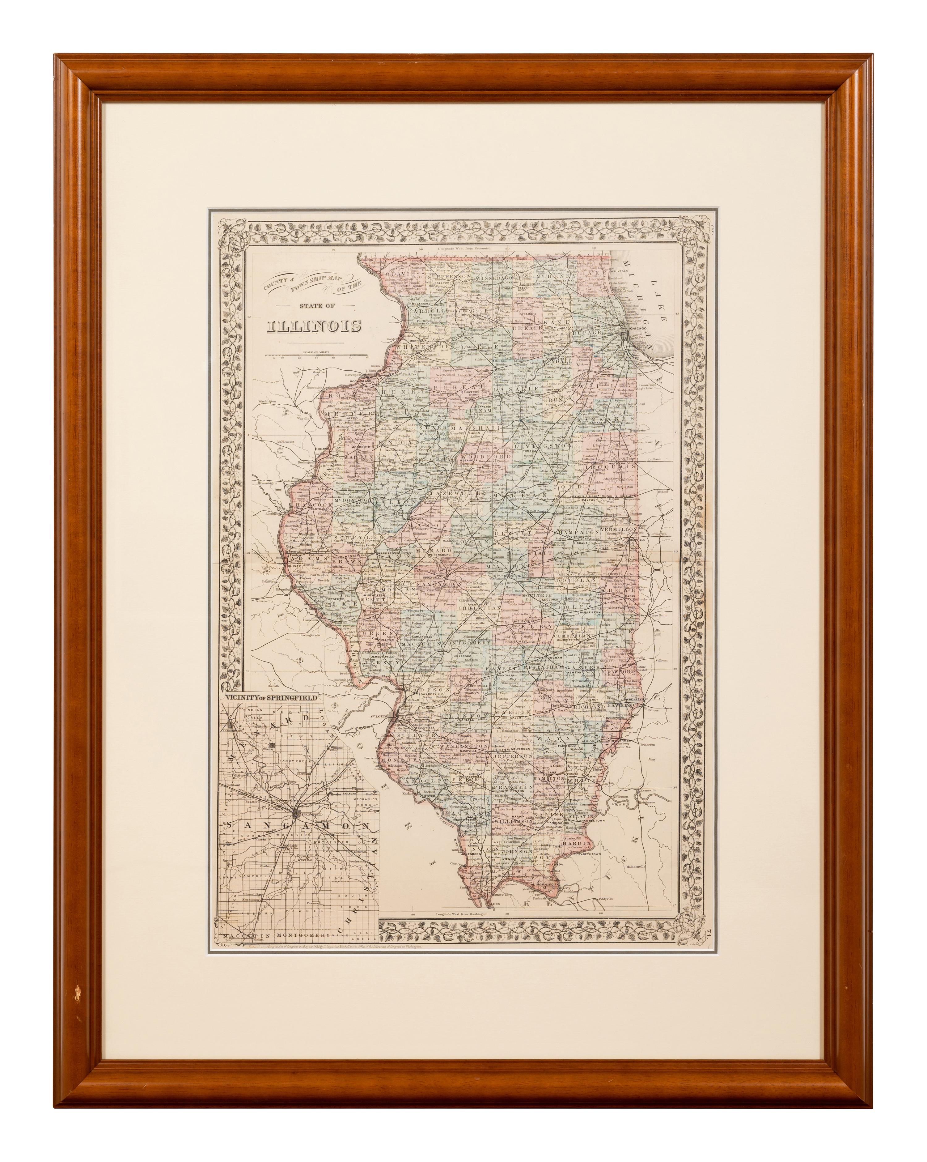 Five Framed Maps Pertaining to Illinois and the Surrounding States