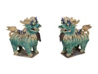 A Pair of Chinese Glazed Ceramic Dragons
