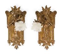 A Pair of Bronze Art Nouveau Figural Wall Sconces by Théophile François Somme (French, 1871-1952)