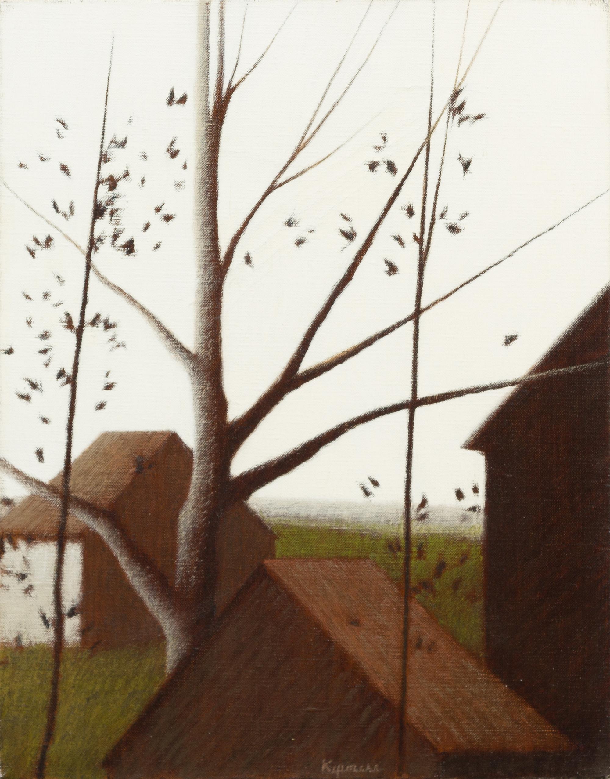 Robert Kipniss, (American, b. 1931), Three Barns